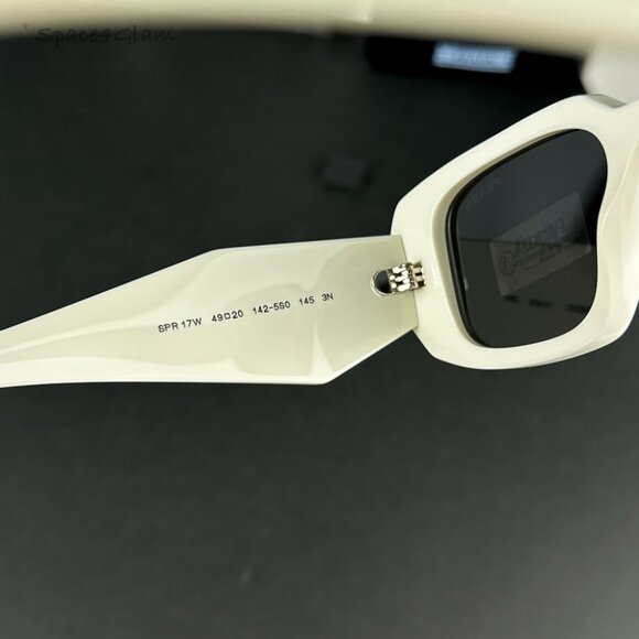 Prada Women Sunglasses Ivory White Dark Gray Rectangle PR17WS 1425S0 NEW - Picture 9 of 17